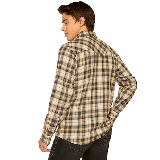Ariat Men's Holin L/S Retro Fit Western Snap Shirt in Sandshell Plaid Sports Apparel Outdoor Leisure