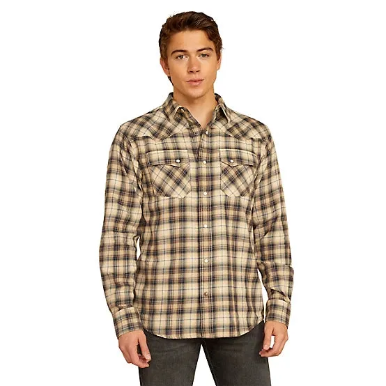 homecoming Ariat Men's Holin L/S Retro Fit Western Snap Shirt in Sandshell Plaid