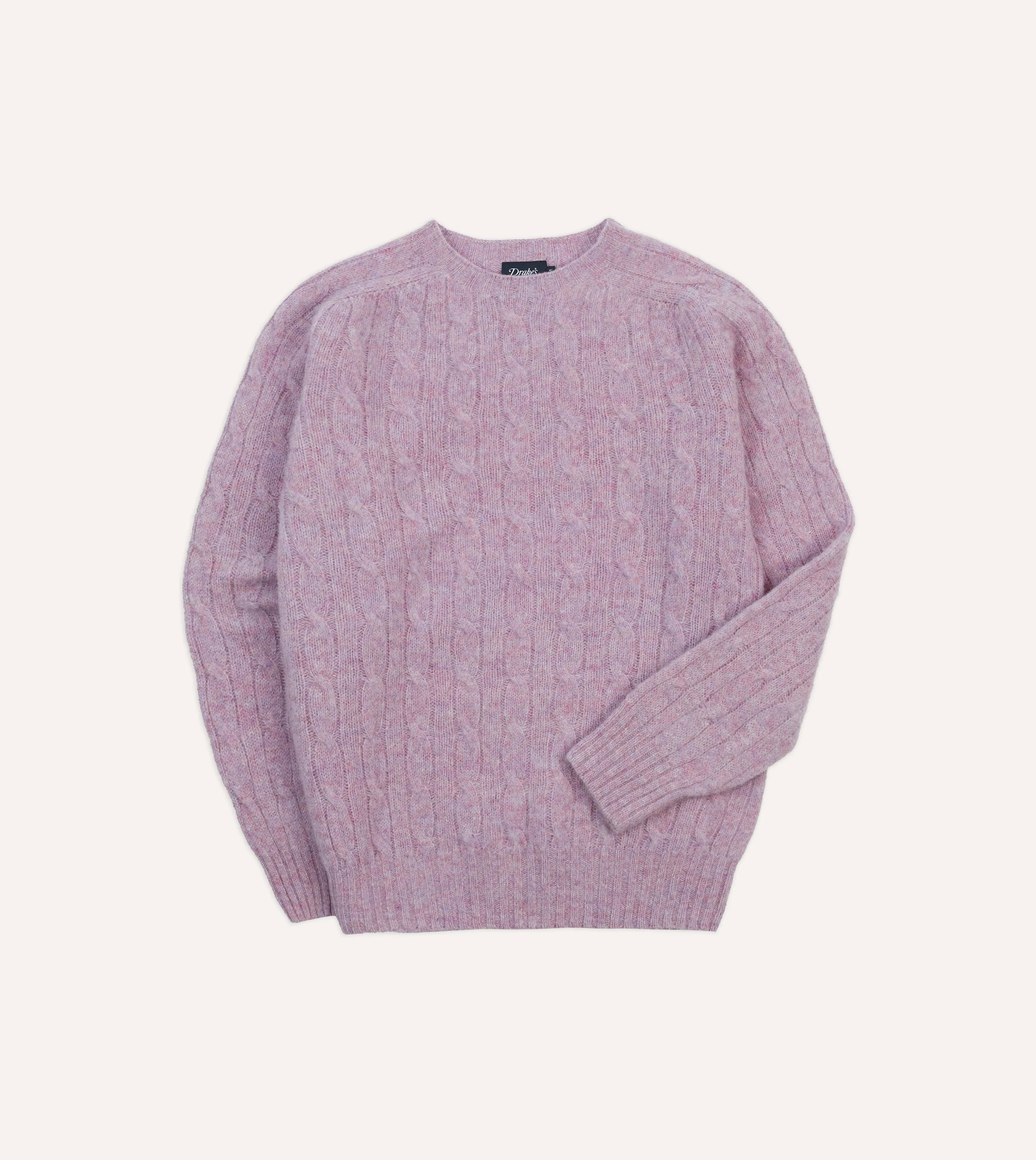 Lilac Brushed Cable Knit Shetland Crew Neck Jumper Low Maintenance Fibers