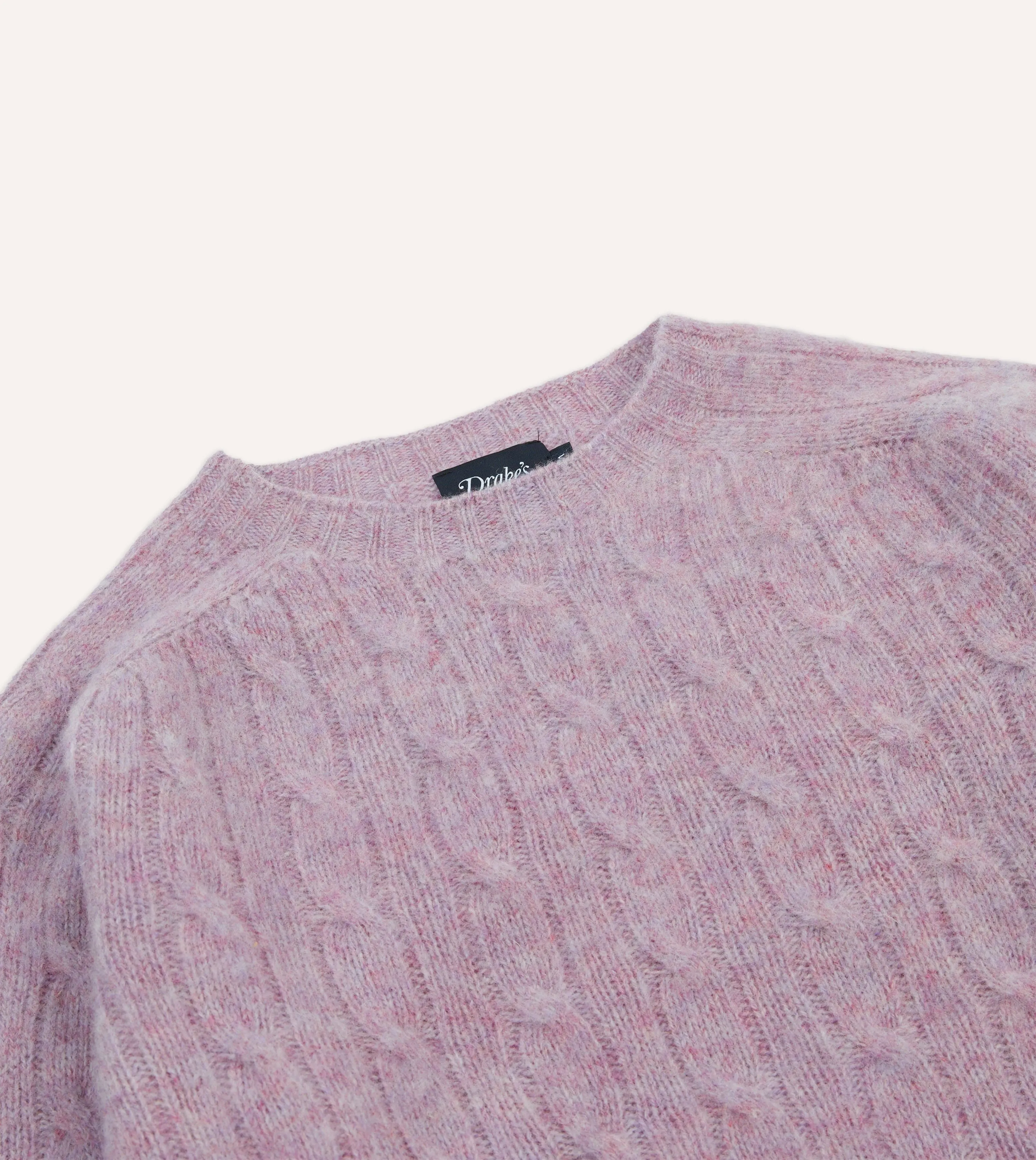 Ventilated Mesh Panels Breathable Knit Fabric Lilac Brushed Cable Knit Shetland Crew Neck Jumper