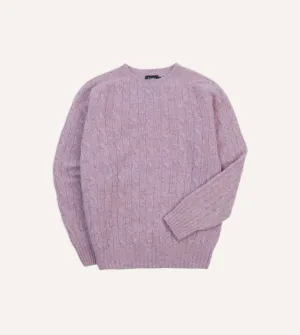 Lilac Brushed Cable Knit Shetland Crew Neck Jumper Low Maintenance Fibers