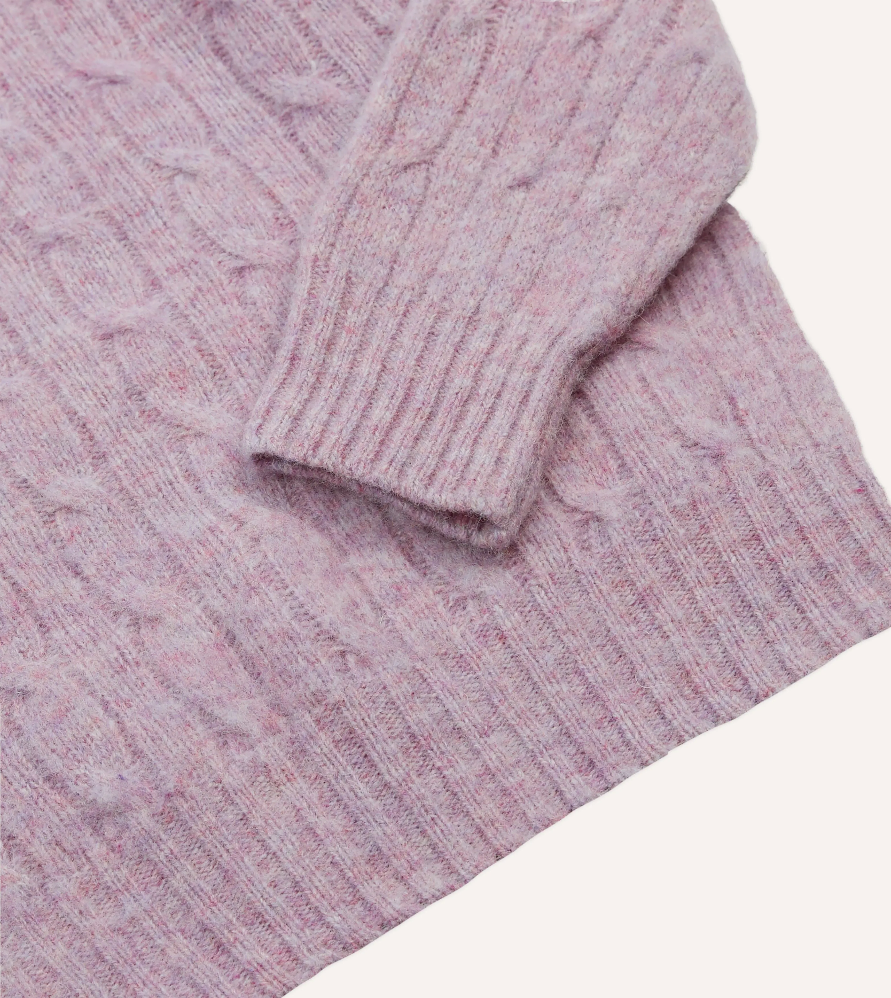 Lilac Brushed Cable Knit Shetland Crew Neck Jumper Breathable Openwork Knit