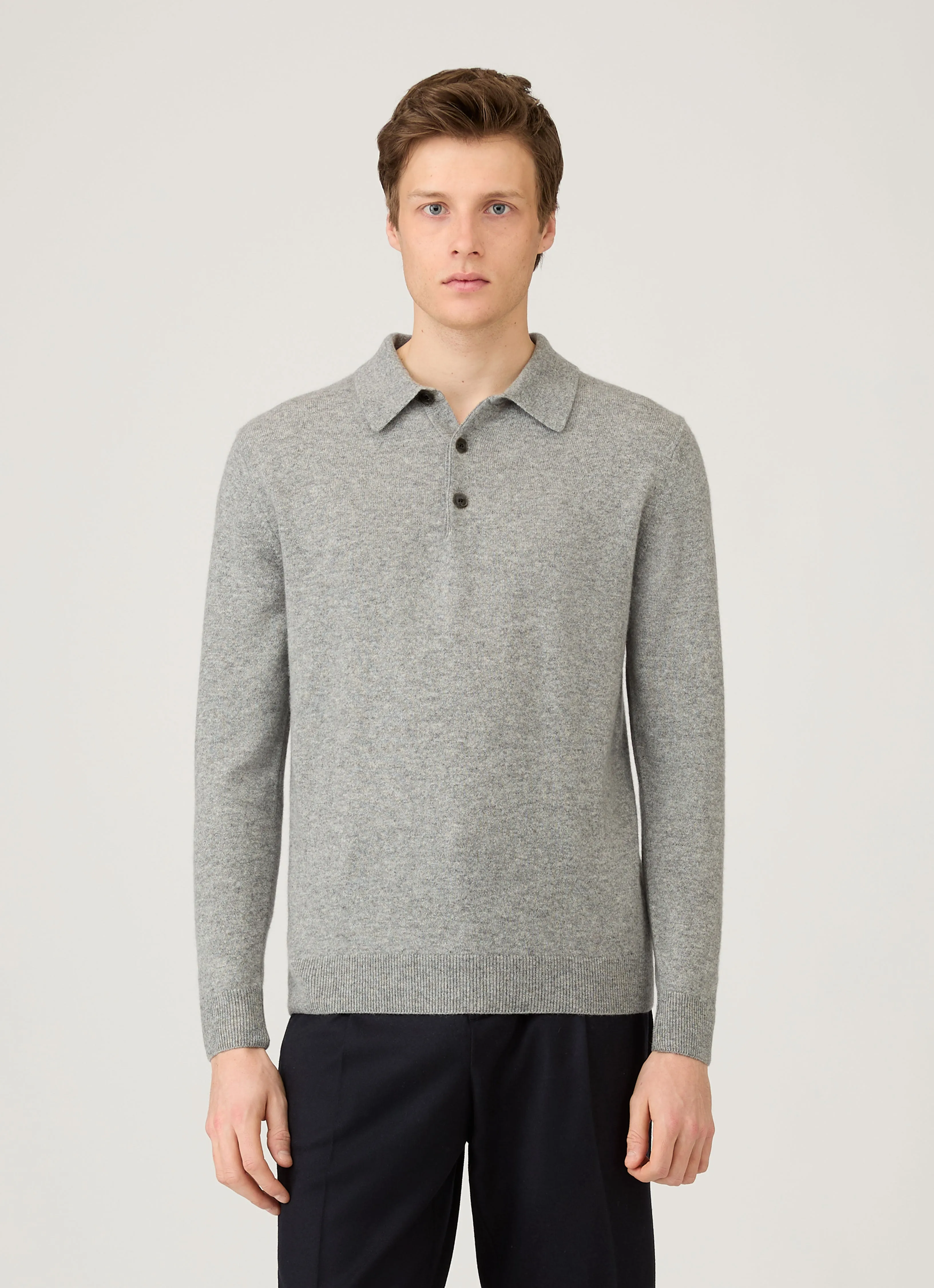 Men's Cashmere Polo Shirt in Grey Melange Street Comfort