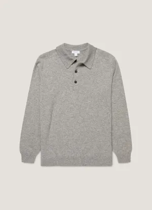Men's Cashmere Polo Shirt in Grey Melange Bamboo Fiber Blend