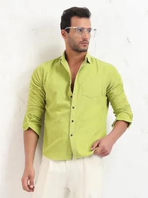 Men's Green Solid Slim Fit Shirt Minimal Design