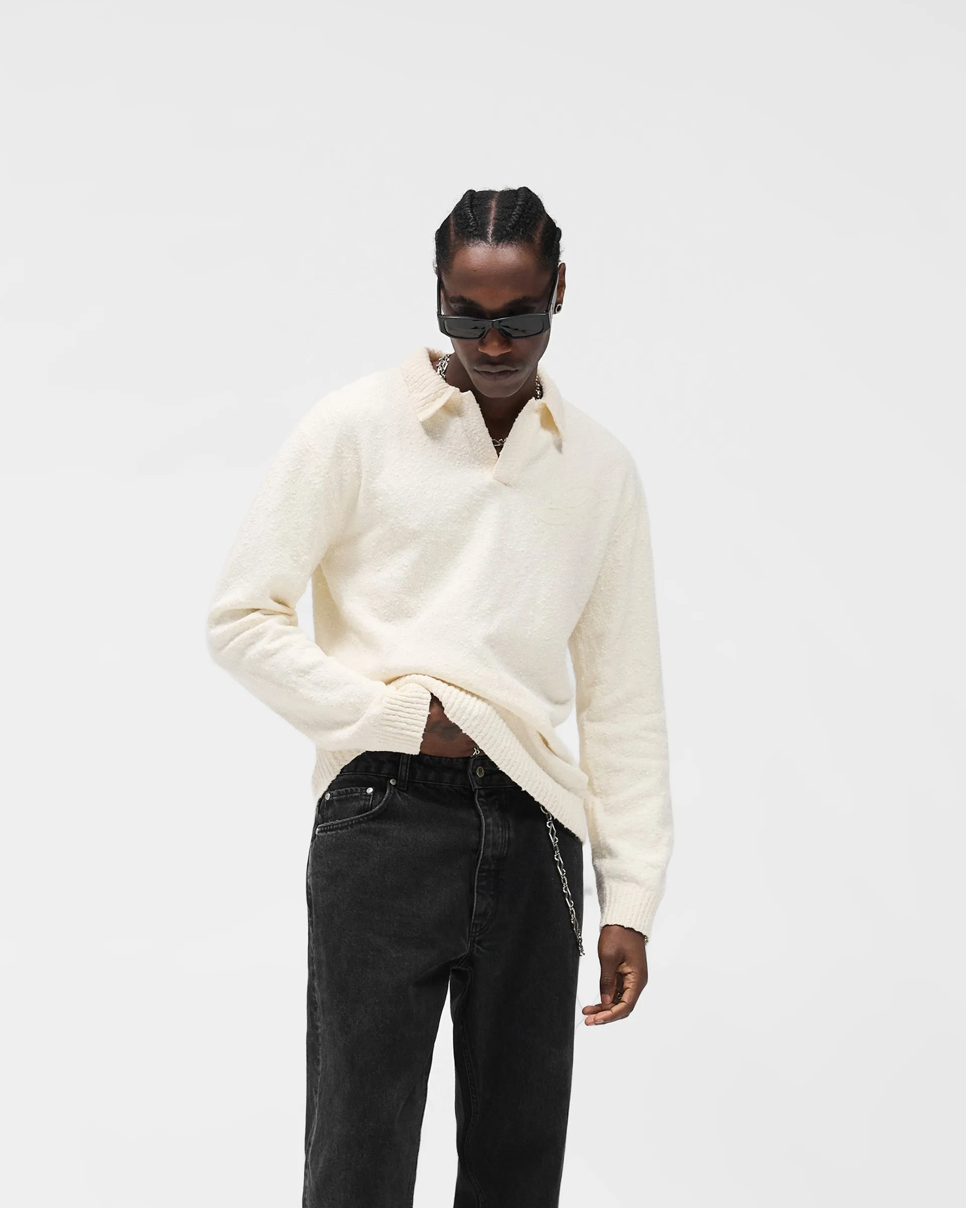 Fall Outfit Knitted Polo - Aged White