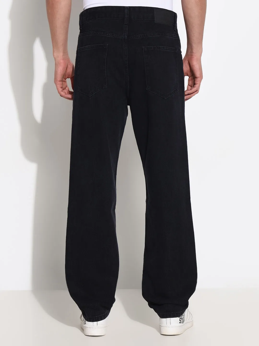 Men's Black Straight Fit Low-Rise Jeans Workday Outfit Heavyweight Denim