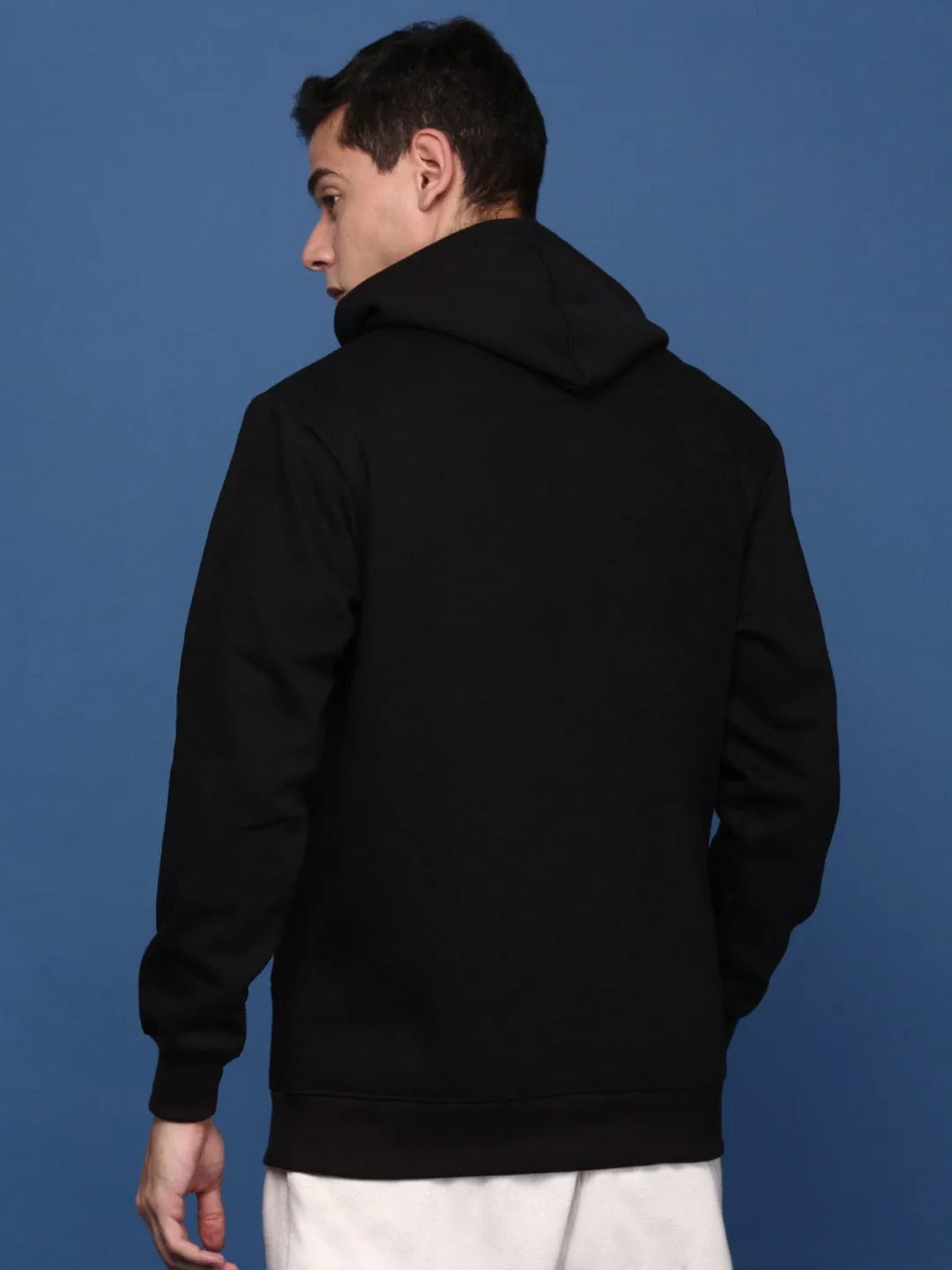 Men's Printed Black Hoodie Mesh Lining