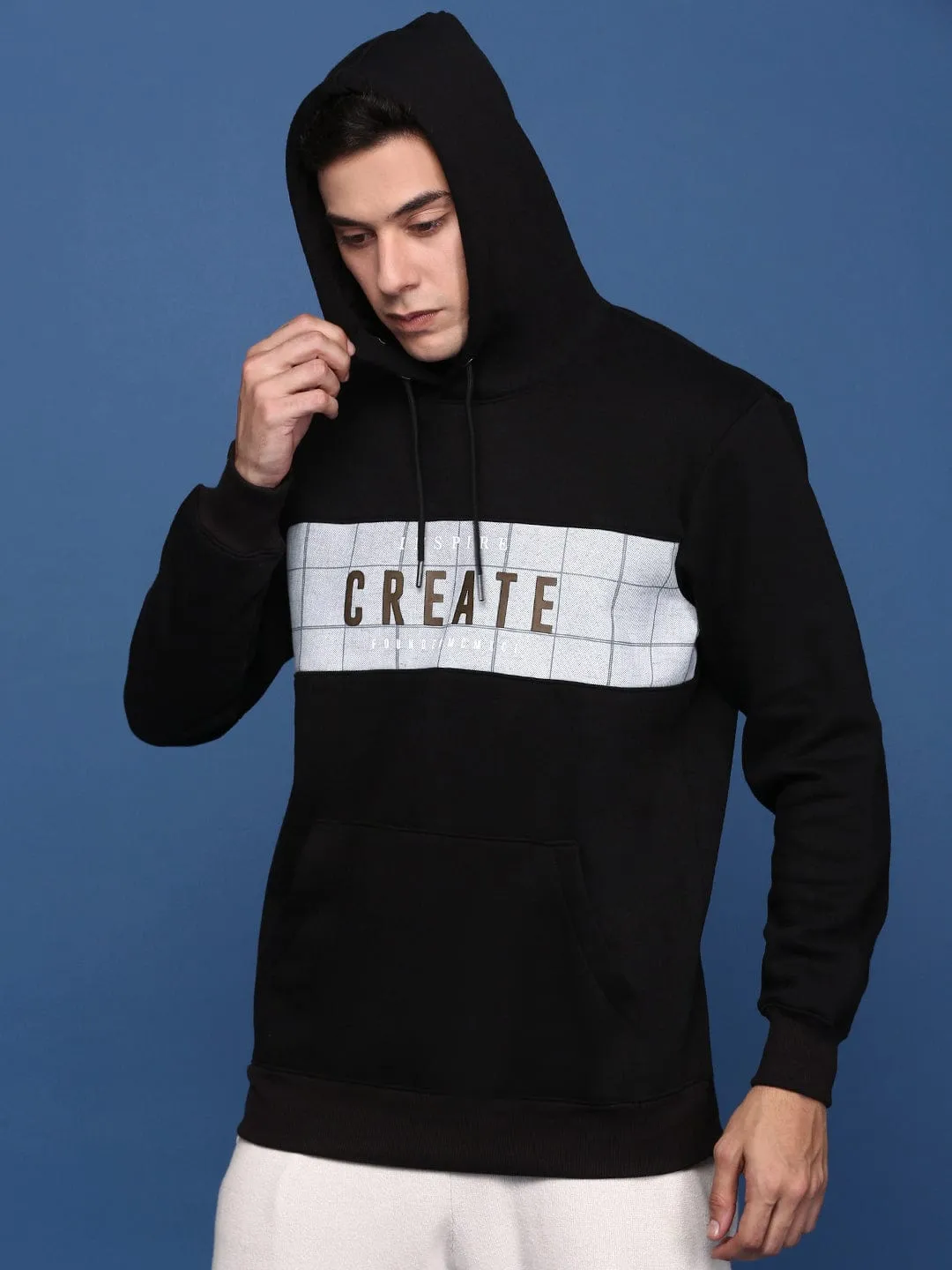 Men's Printed Black Hoodie Everyday Essential Chilly Weather Style
