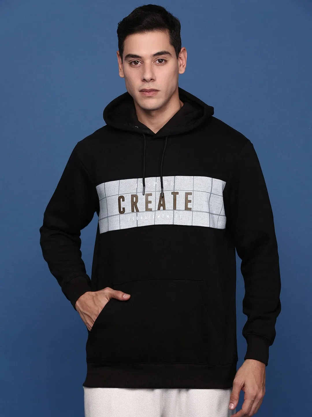 Men's Printed Black Hoodie Easy Wear Thermal Insulation