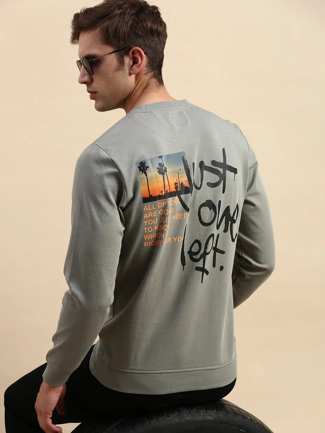 Men's Grey Typography Printed Sweatshirt product development product yoga friendly flexibility