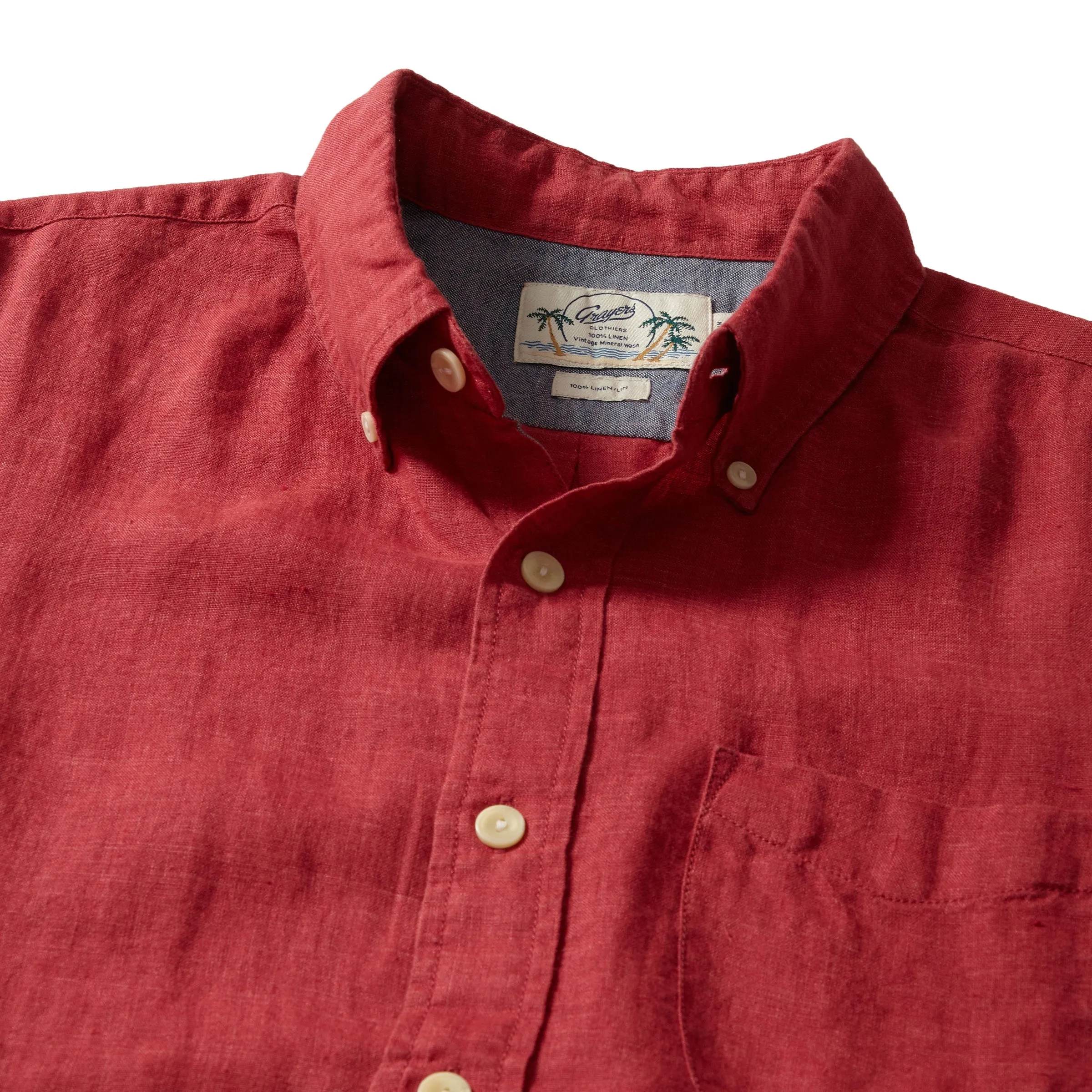 LayeredHemDetails Paloma Sun Washed Linen Short Sleeve Shirt - Red *