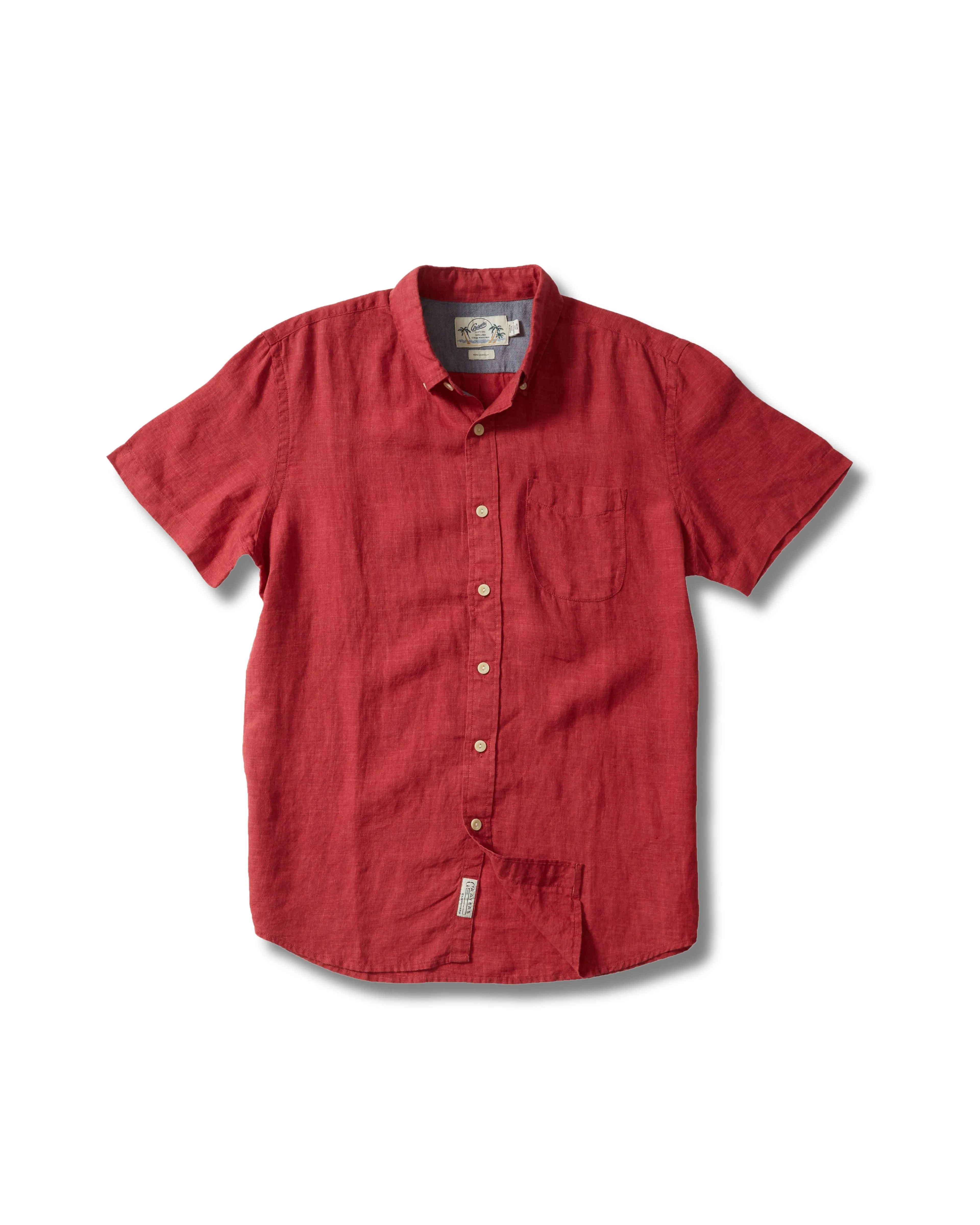 Everyday Trend Street Style Paloma Sun Washed Linen Short Sleeve Shirt - Red *