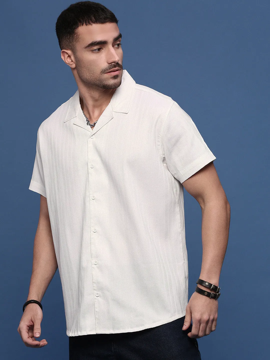 Village Charm Men's White Standard Opaque Casual Shirt