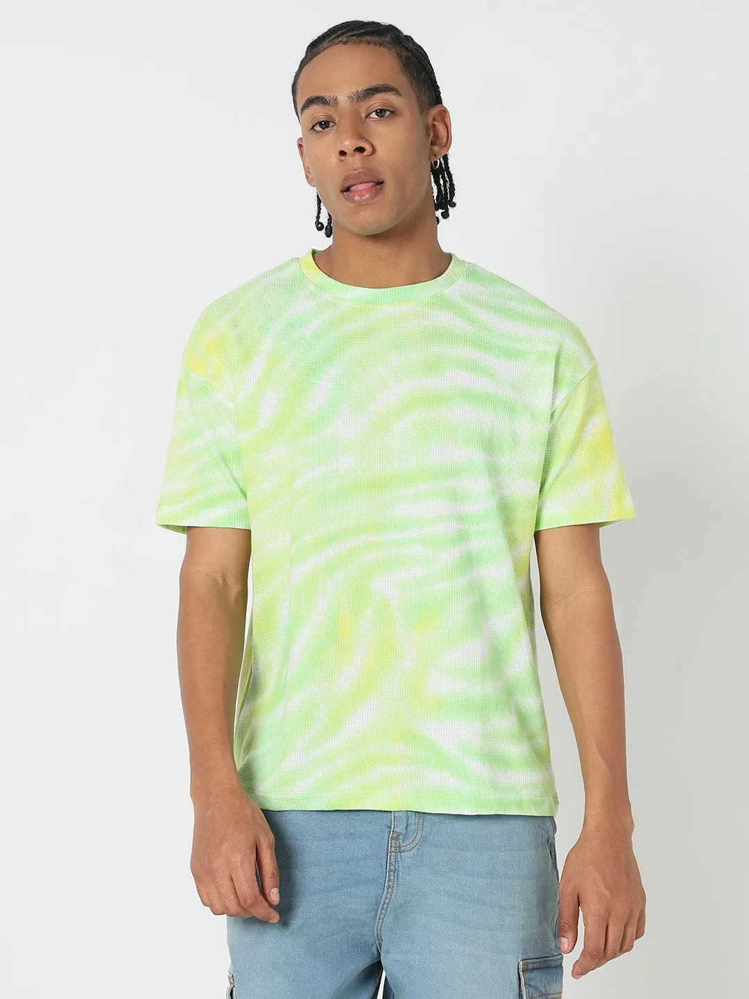 Men's Casual Green Tie & Dye T-Shirt ElasticFree RecycledPolyester