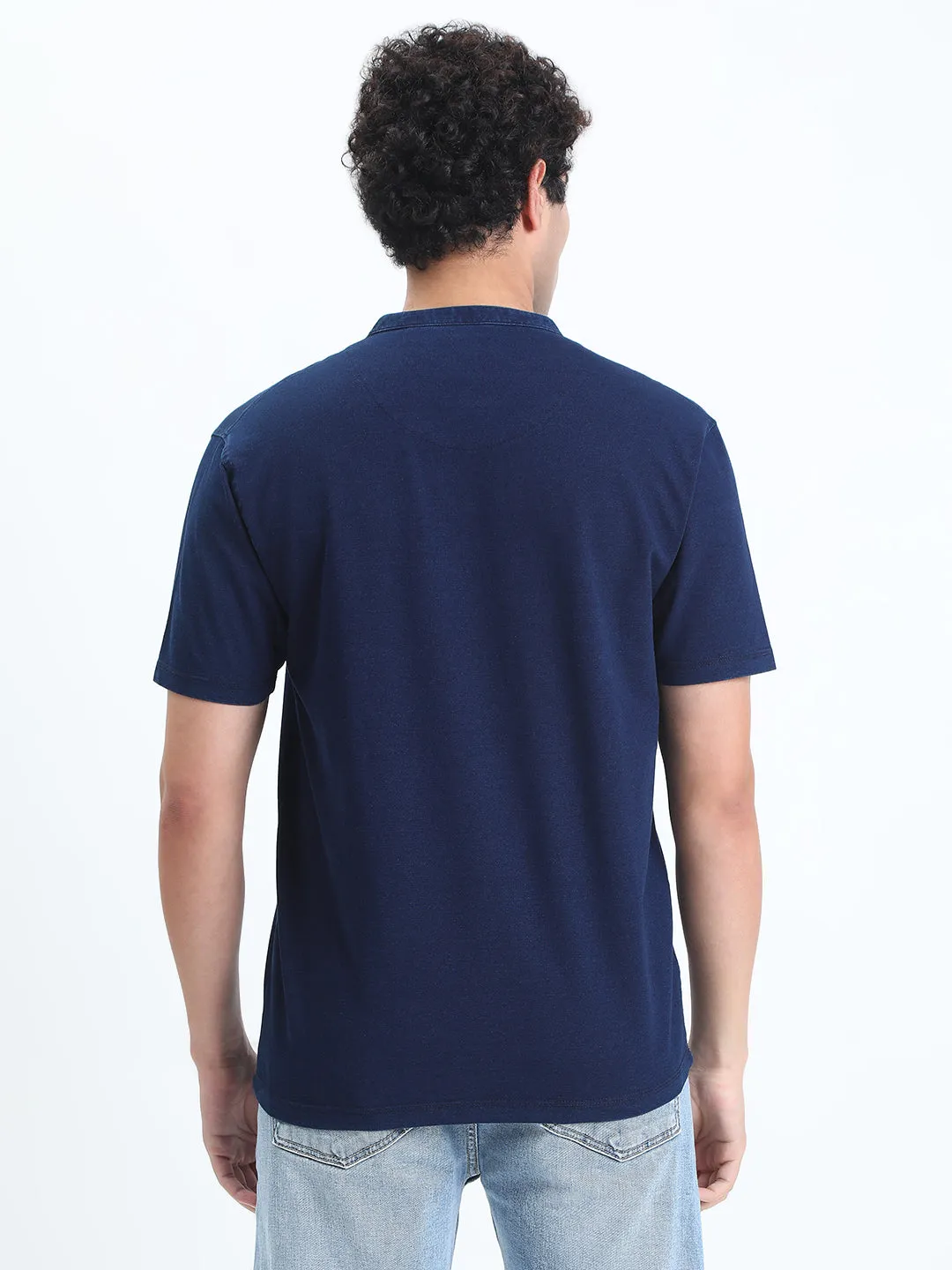 SnagProofMaterial Durable Reinforcements Men's Navy Blue Henley Collar Regular Fit T-Shirt