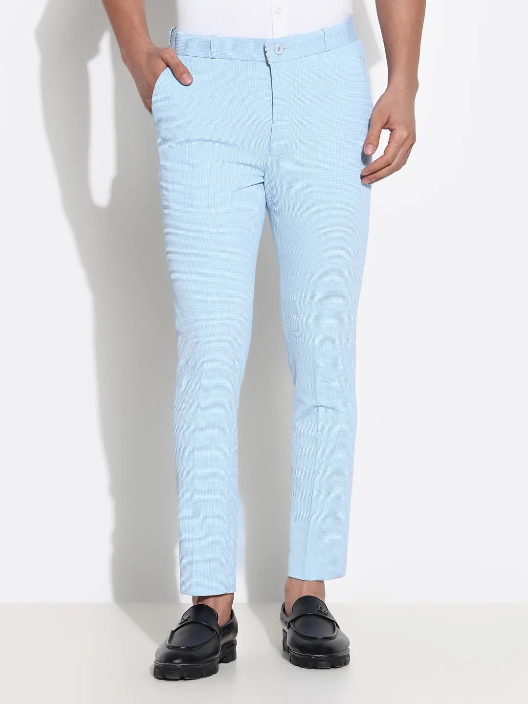 Modular Attachment Men's Blue Solid Formal Trousers