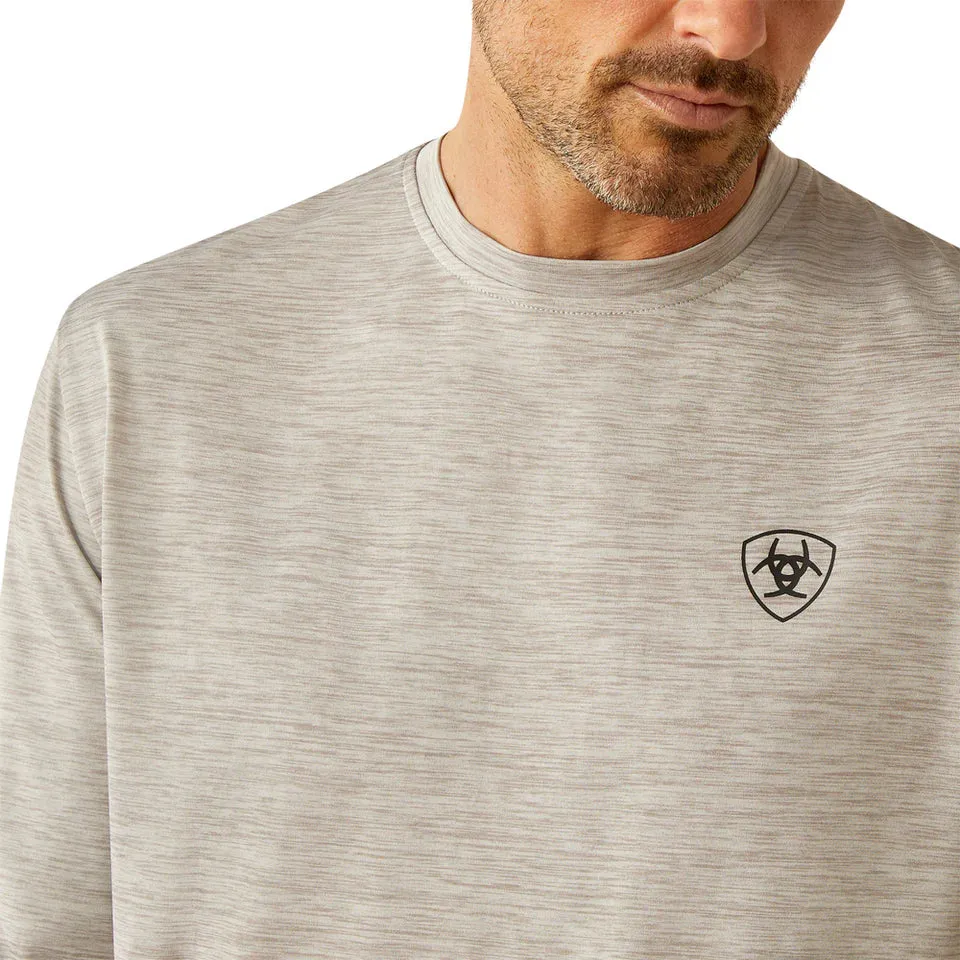 Ariat Men's L/S Charger Muddy Shield T-Shirt in Light Grey Heather Relax Trend