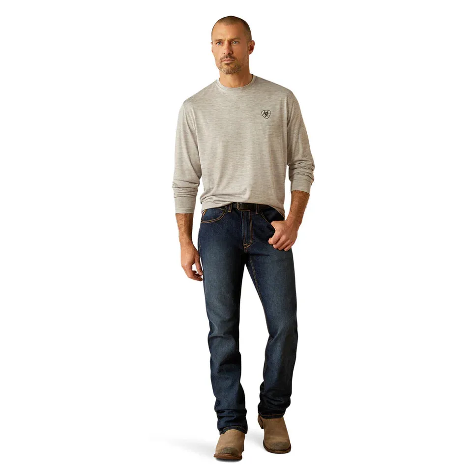 Casual Choice Ariat Men's L/S Charger Muddy Shield T-Shirt in Light Grey Heather