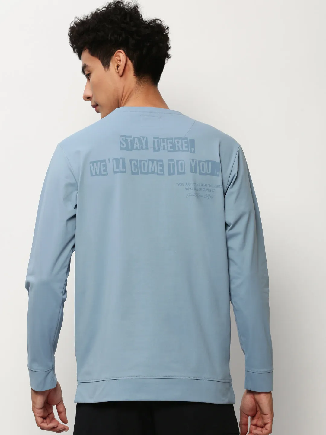 product formal casual harmony product nautical charm Men's Blue Typography Printed Cotton Pullover