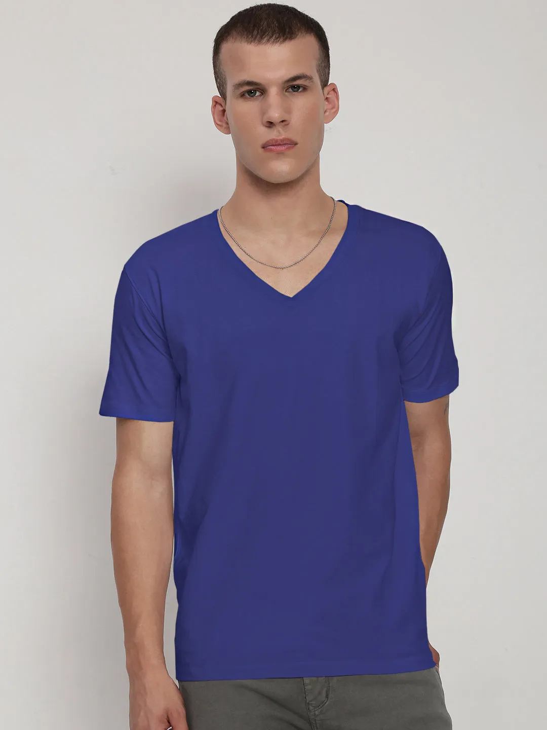 Men's Blue V-Neck Regular Fit T-Shirt HighVisibility