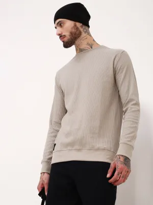 Casual Men's Grey Round Neck Solid Sweatshirt