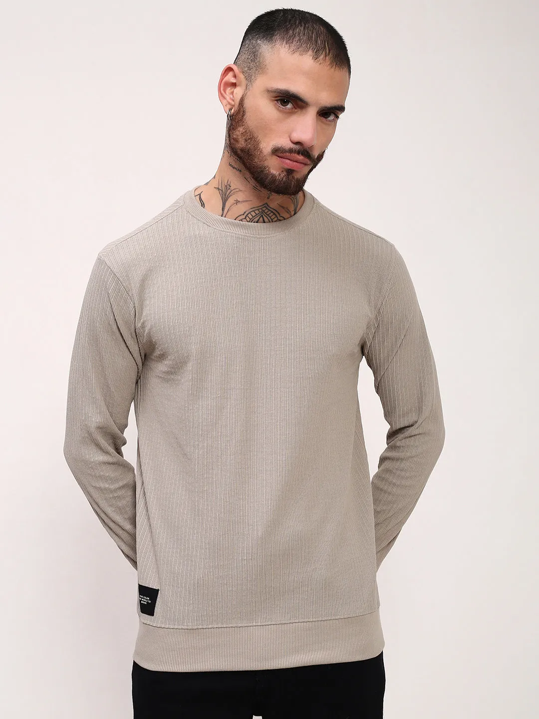 Relaxed Fashion product safety Men's Grey Round Neck Solid Sweatshirt