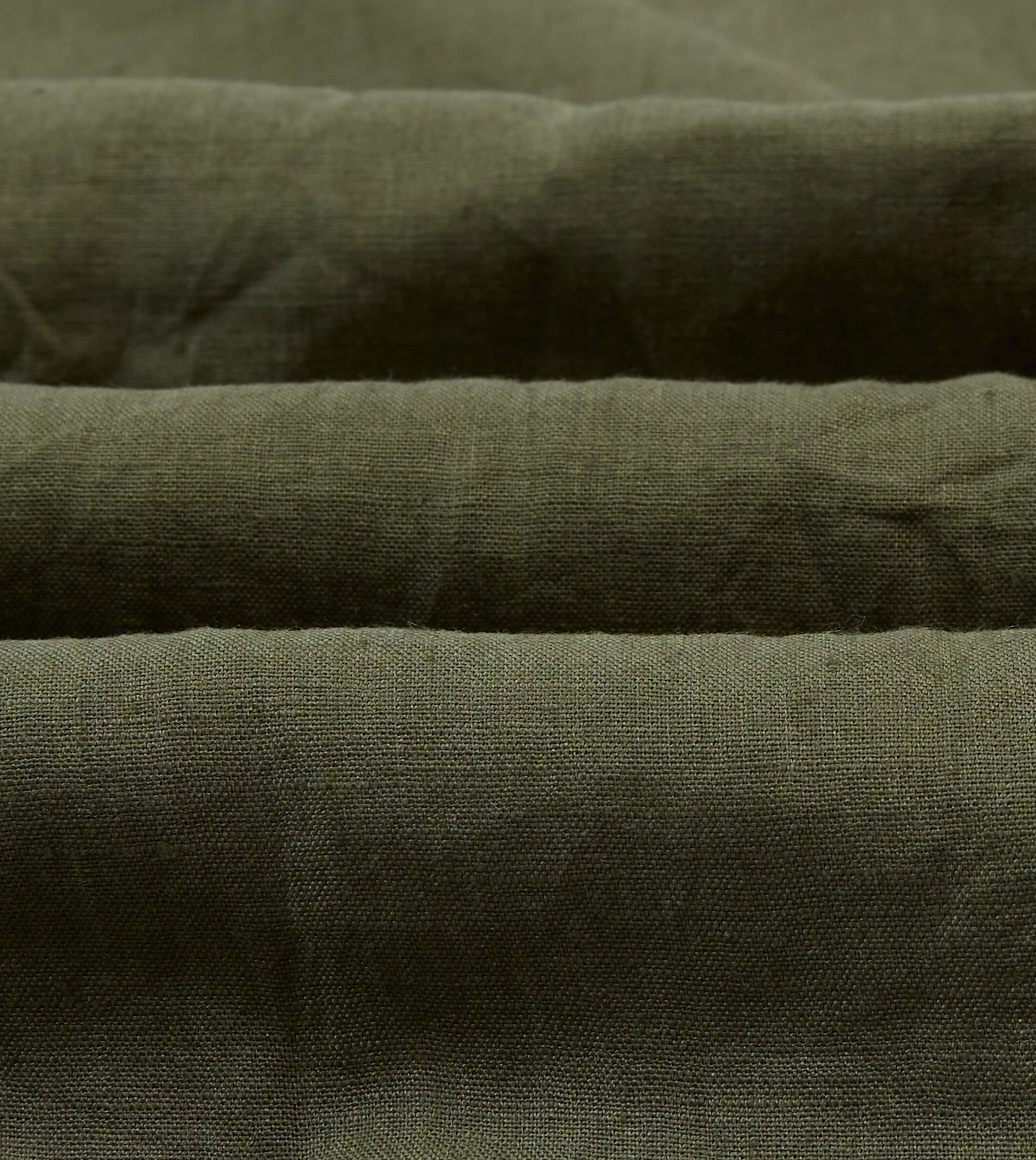 Olive Linen Mandarin Collar Popover Shirt Soft Knit Regular Fit