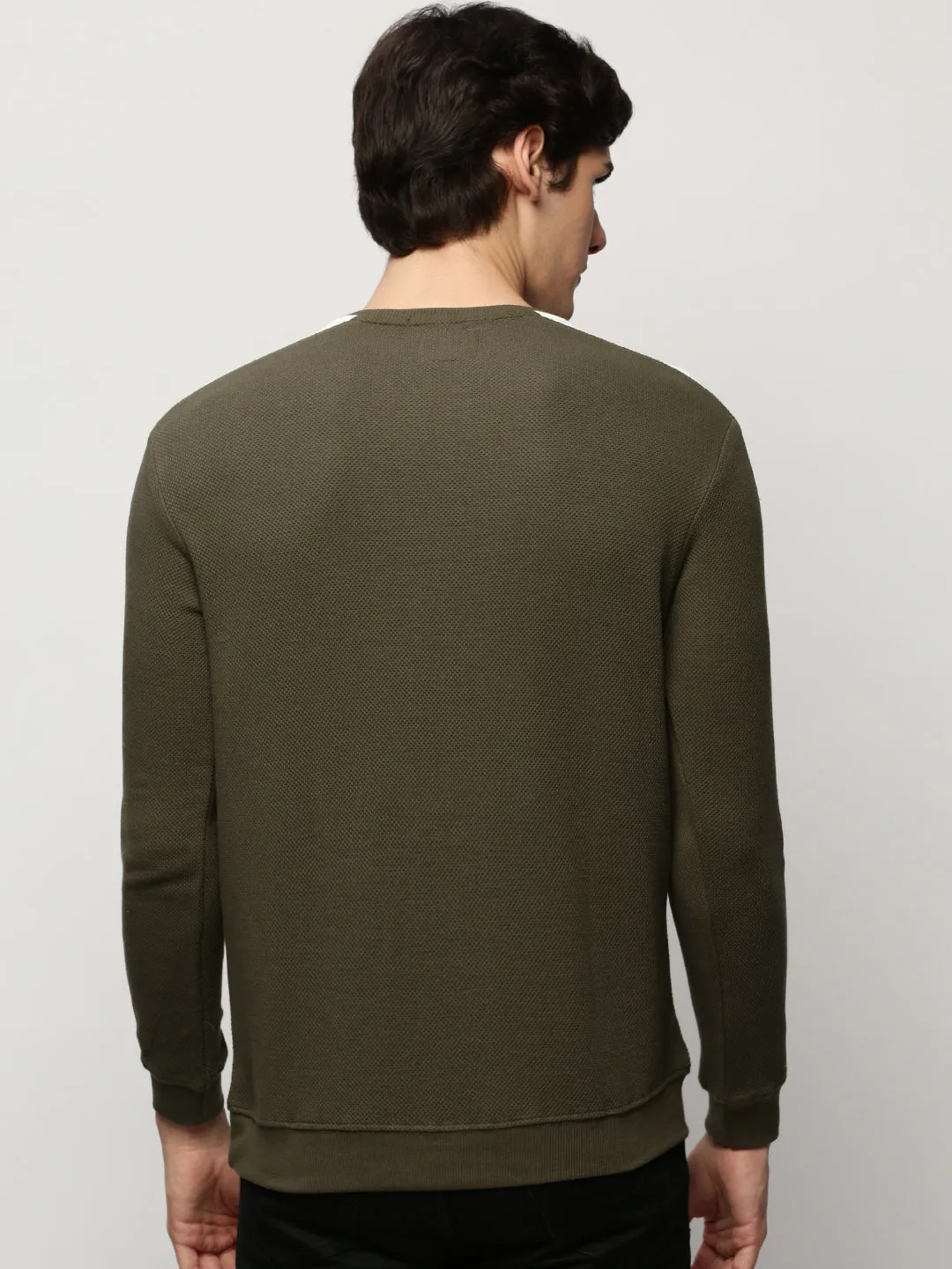 Men's Olive Self Design Cotton Pullover product duck cloth ruggedness lace accents