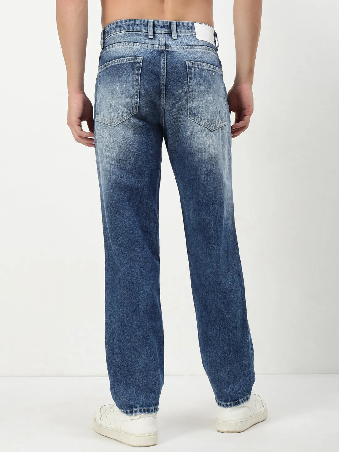 Men's Blue Solid Straight Fit Jeans Comfortable Waistband