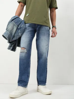 Selvedge Detailing Affordable Beach Day Men's Blue Solid Straight Fit Jeans