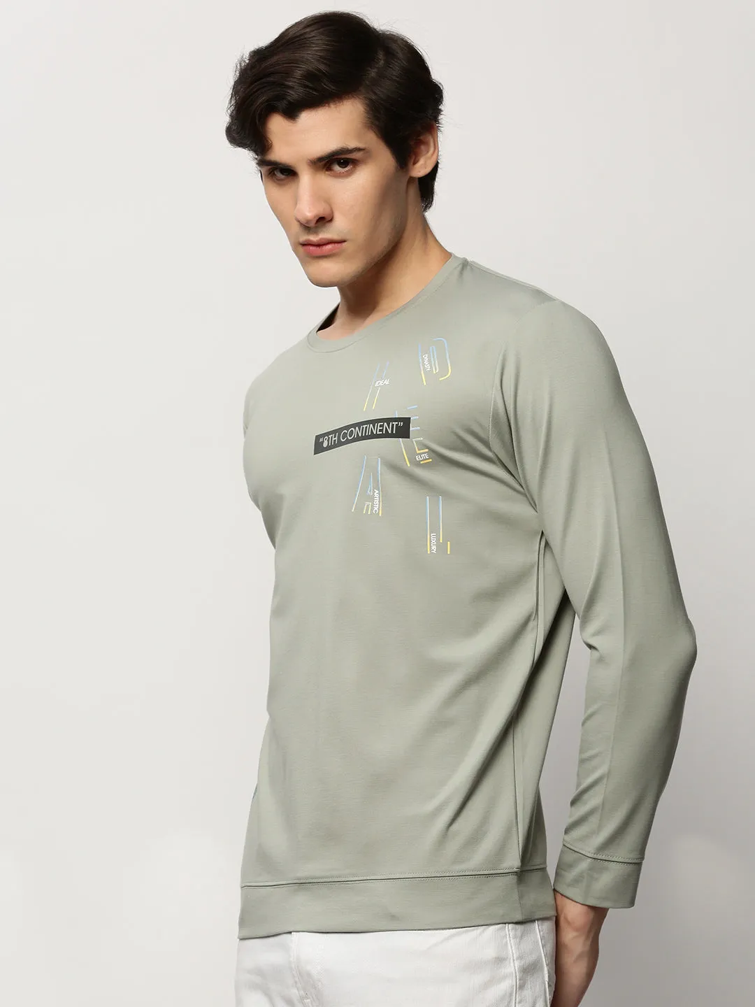 product launch Men's Sea Green Graphic Printed Cotton Sweatshirt
