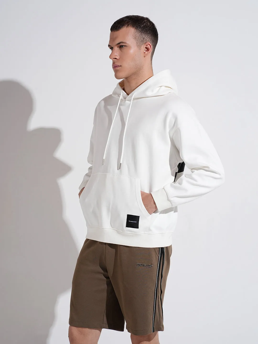 Chilly Weather Men's Typography White Ribbed Relaxed Fit Hoodie