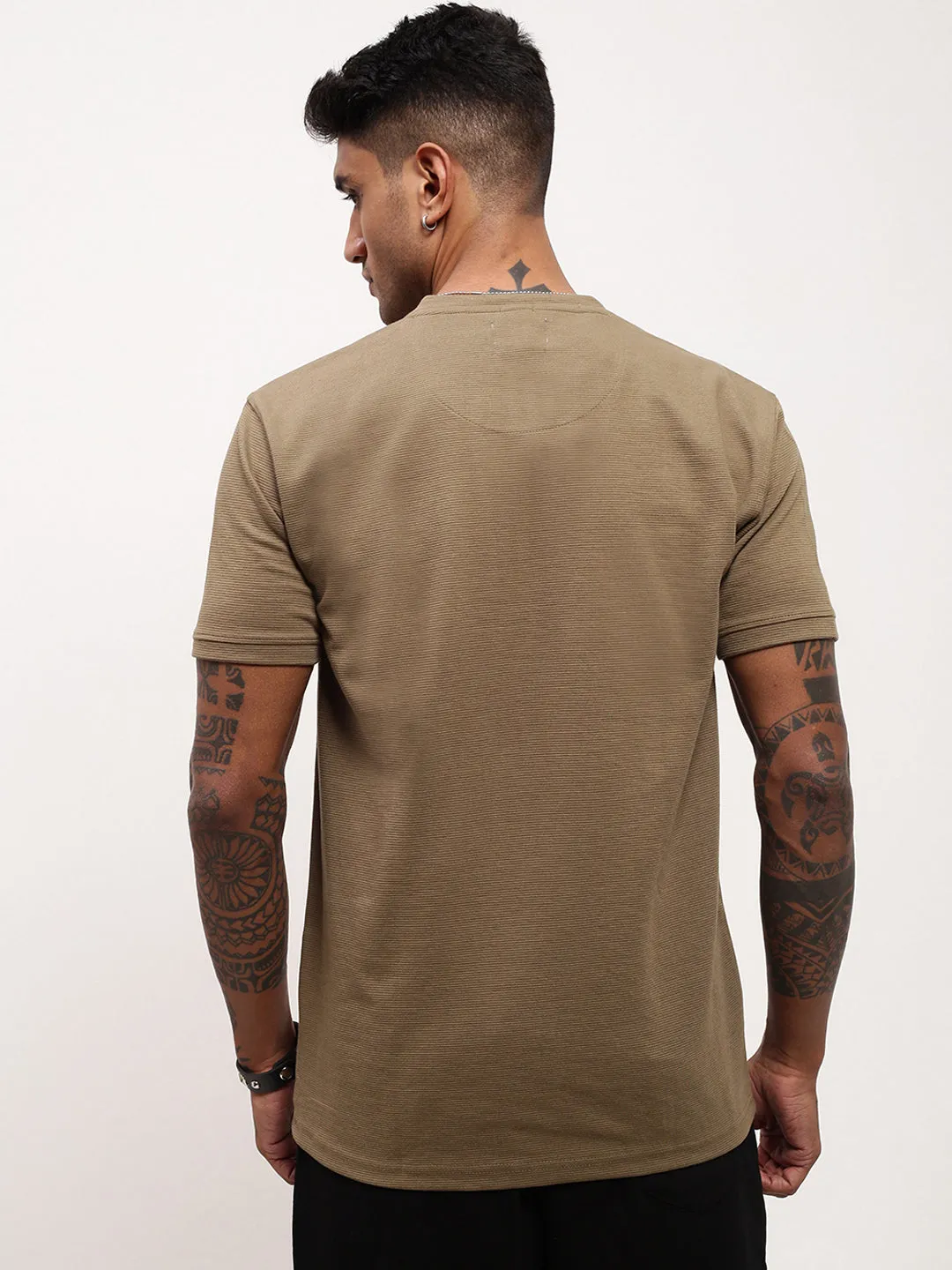 Men's Olive Solid Henley Neck Cotton T-Shirt product eco friendly conscience