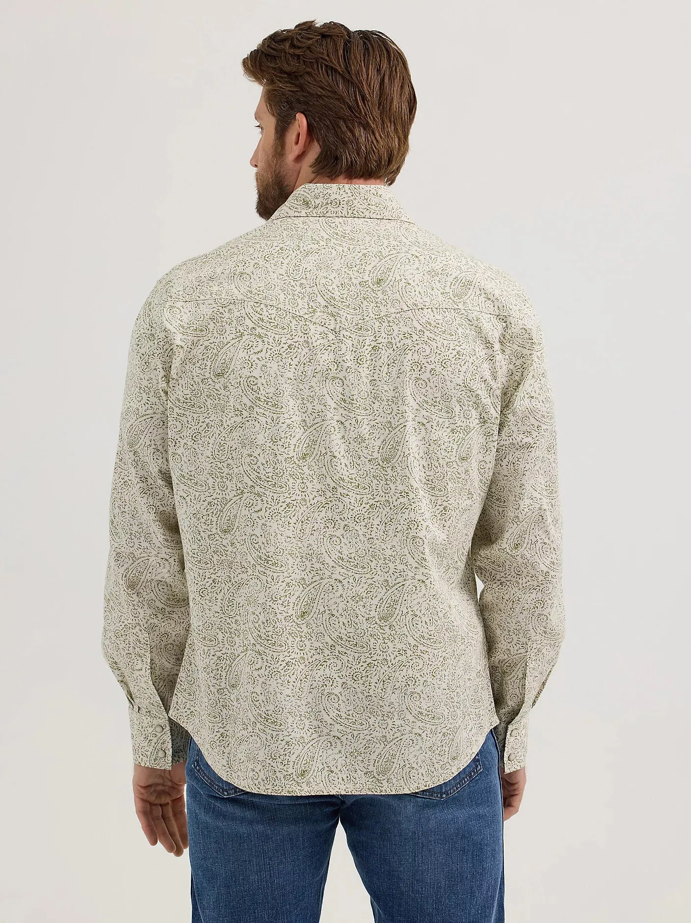 Wrangler Retro Men's L/S Premium Paisley Western Snap Shirt in Olive (Available in Tall Sizes) Formal Style