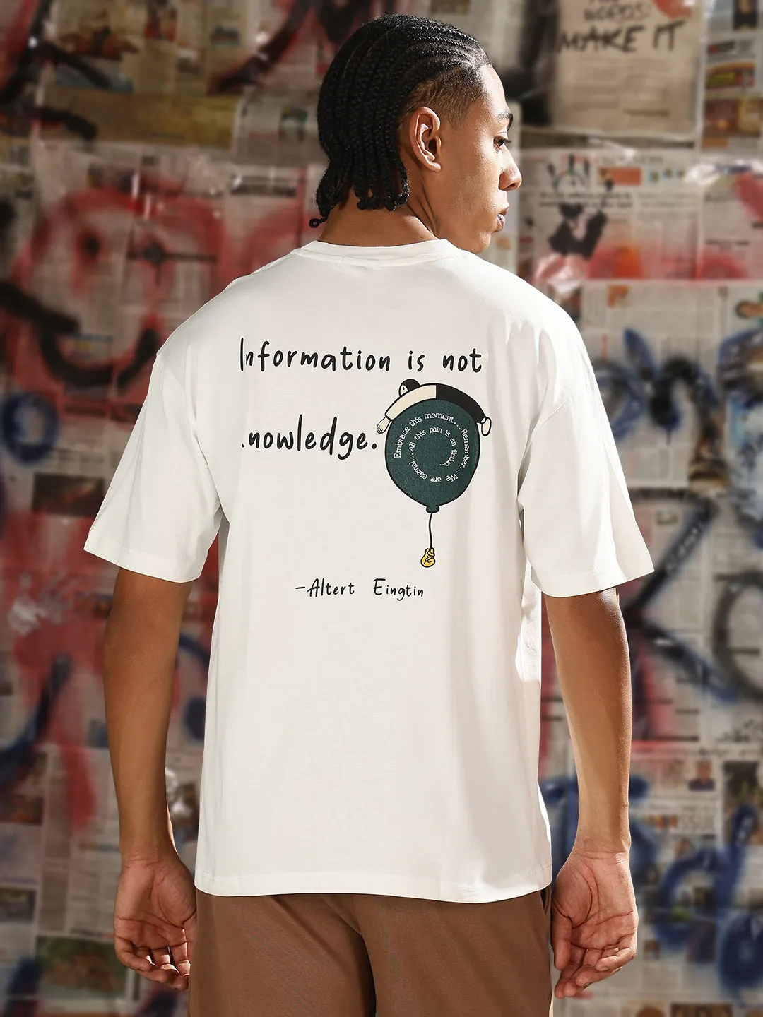 Italian Flair Men's Printed White Relaxed Fit T-Shirt