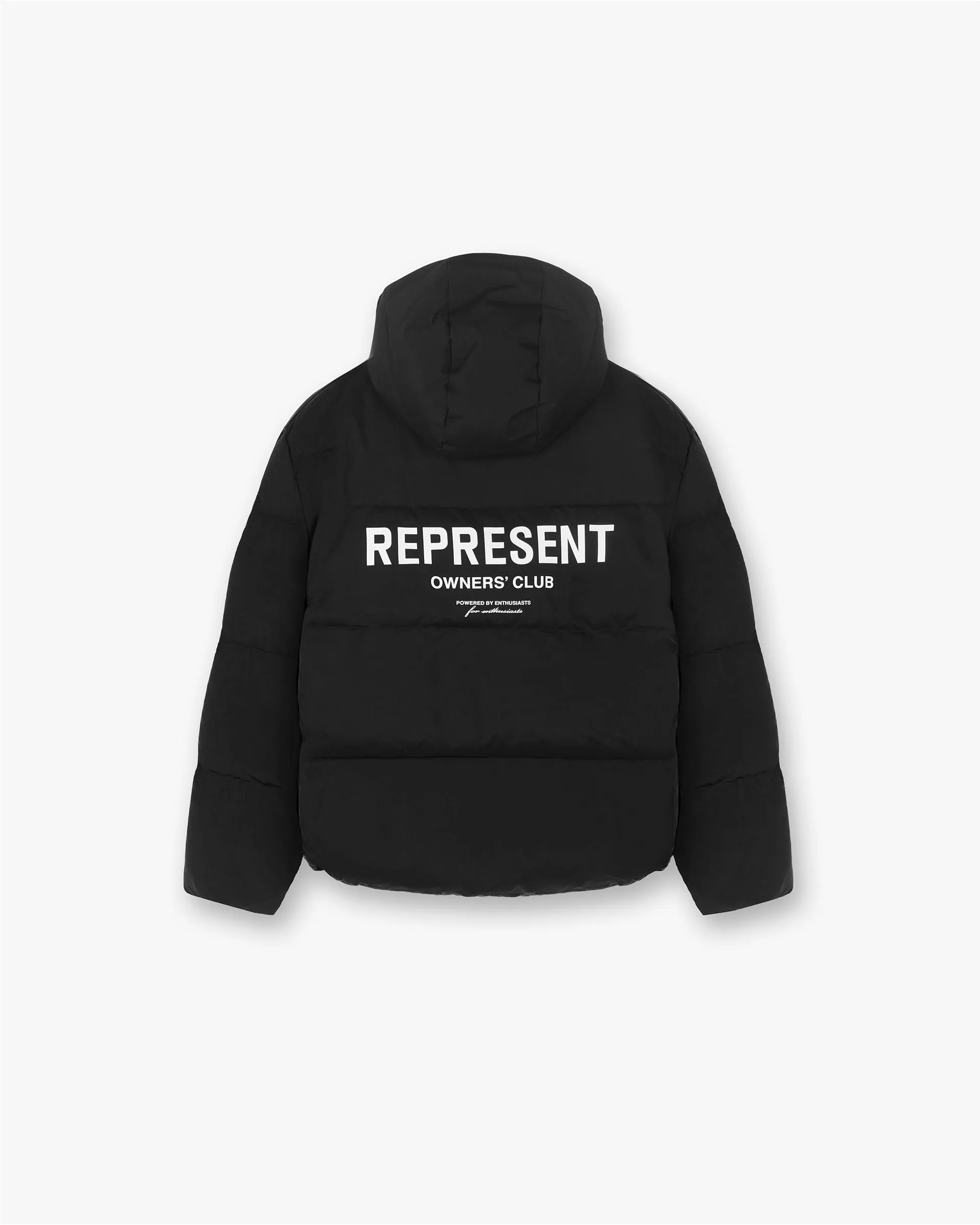Represent Owners Club Hooded Puffer Jacket - Black All Day Fit Multi Directional Stretch