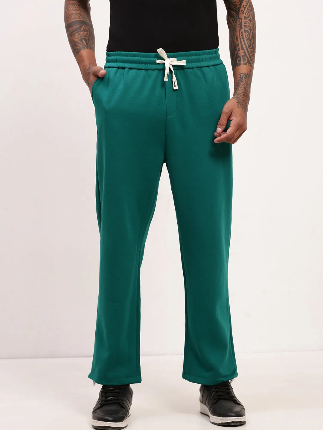 Easy Wear Men's Green Solid Track Pant