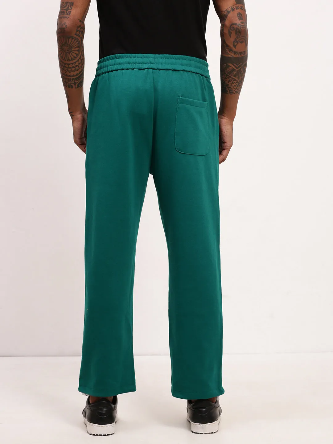 Decorative stitching Men's Green Solid Track Pant