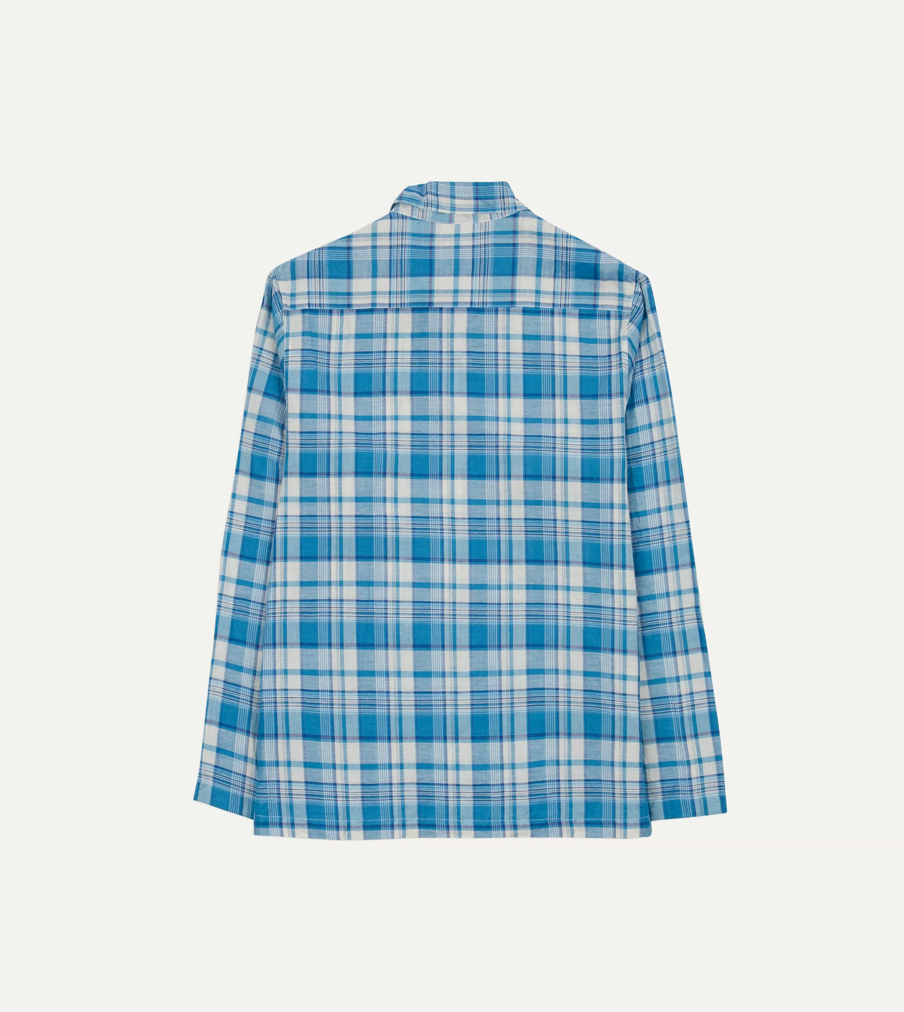 Blue Madras Check Linen Smock Shirt Gym workout Pocket Design