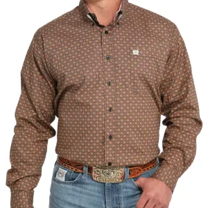 Cinch Men's L/S Classic Fit Floral Medallion Western Button Down Shirt in Black Flexible Weave Circular Knit Construction