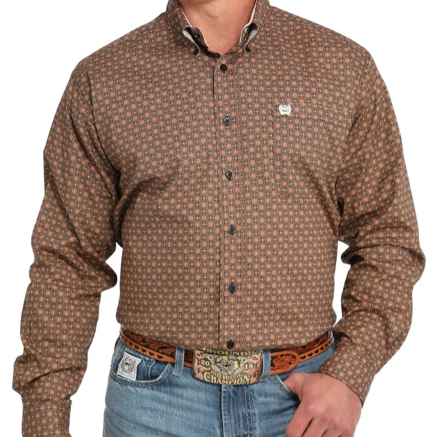 Cinch Men's L/S Classic Fit Floral Medallion Western Button Down Shirt in Black Flexible Weave Circular Knit Construction