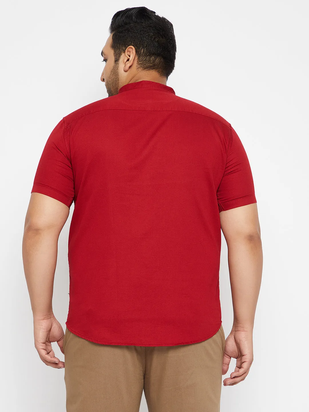Men's Solid Red Straight Shirt FourWay Stretch