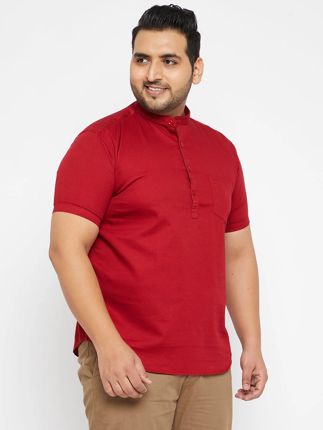 Men's Solid Red Straight Shirt HypoallergenicYarn