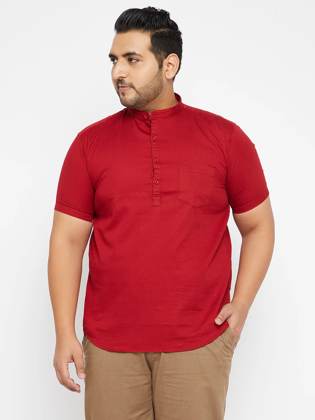 Silk Glow Opaque Tone Men's Solid Red Straight Shirt