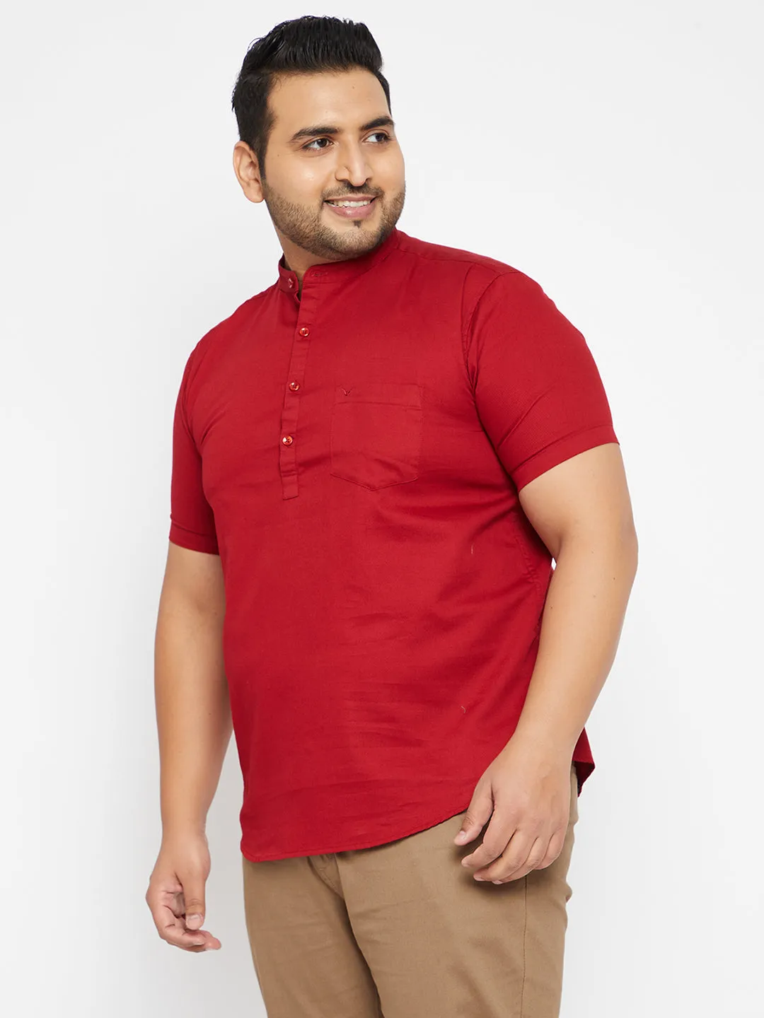 Global Cool Prince Core Men's Solid Red Straight Shirt