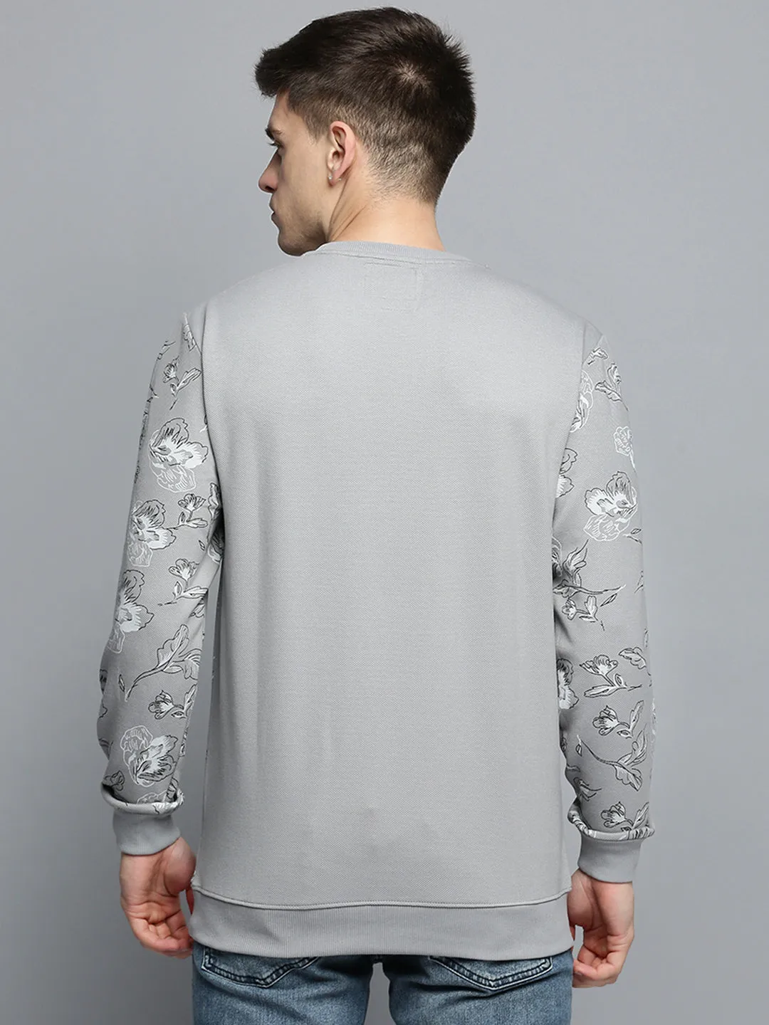 Best-selling product team spirit Men's Grey Floral Printed Cotton Sweatshirt