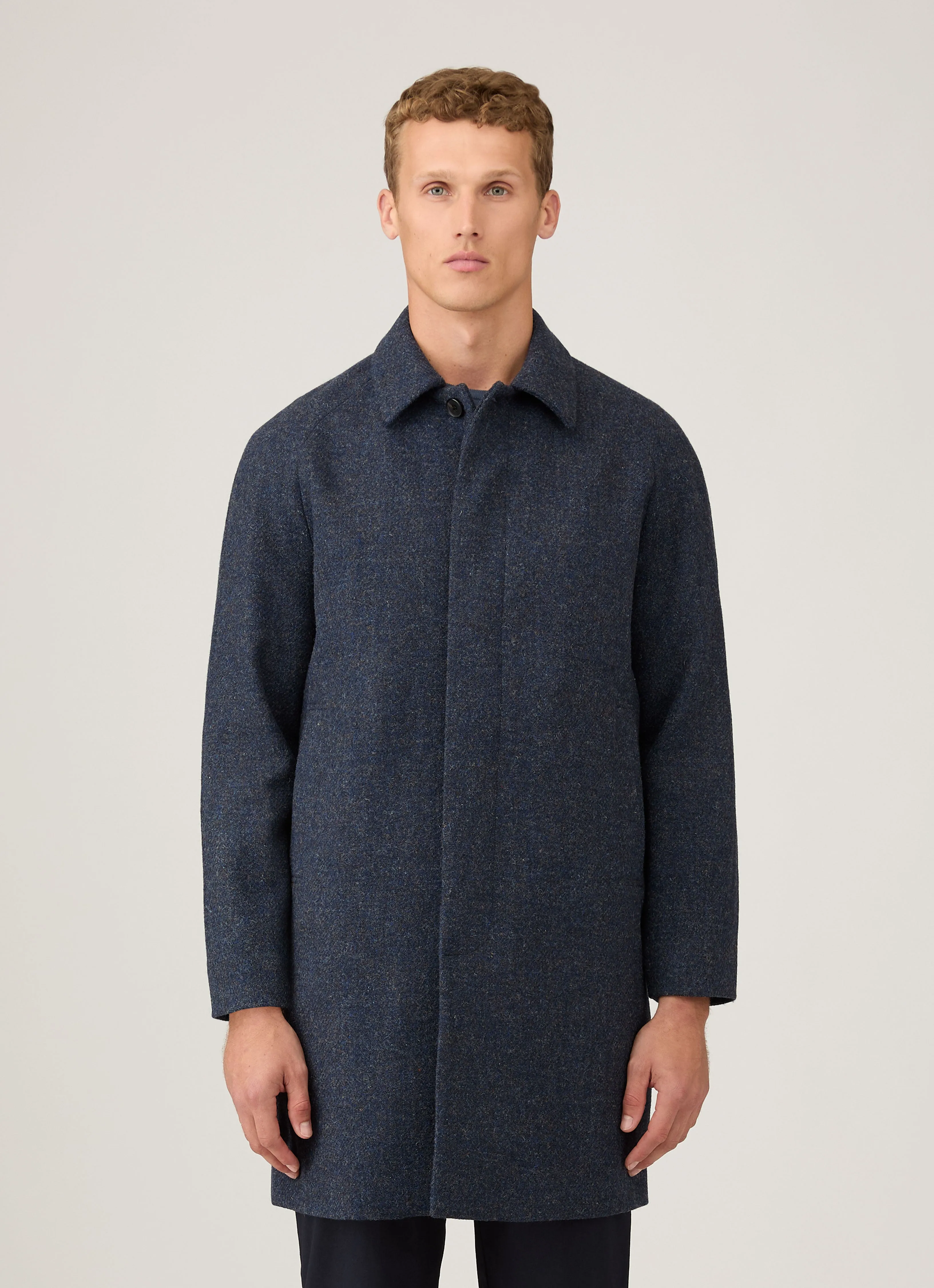Men's Harris Tweed Car Coat in Selvedge Blue Stylish Comfort Quilted Pattern