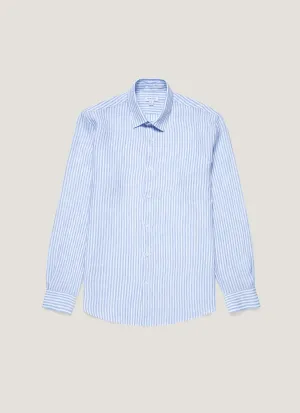 Men's Linen Shirt in Mid Blue/White Breathable Fit Design