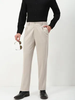 Men's Beige Solid Formal Trousers No Fuss